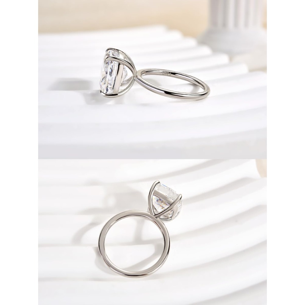 Women's S925 Silver Big Solitaire Ring with Lab Grown Moissanite